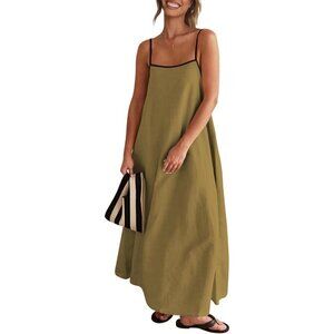 Women's Linen Contrast Spaghetti Strap Beach Backless Sleeveless Casual Dresses